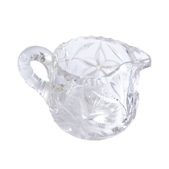 Vintage Cut Crystal Sugar Bowl Creamer Bowl Floral Star Etched Clear Glass MCM - Picture 11 of 14